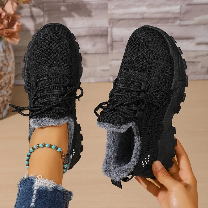 أحذية رياضية شتوية نسائية مصنو - مراجعة Knit Fabric Lace Up Sneakers وسعره
