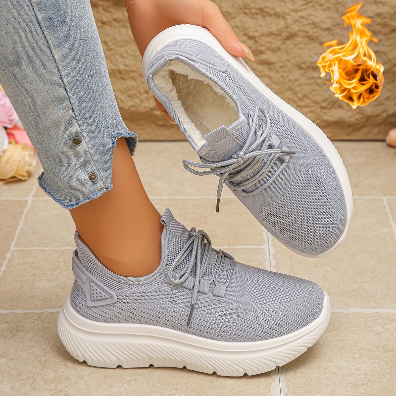 أحذية رياضية نسائية للمشي في ا - مراجعة Knit Fabric Lace Up Sneakers وسعره